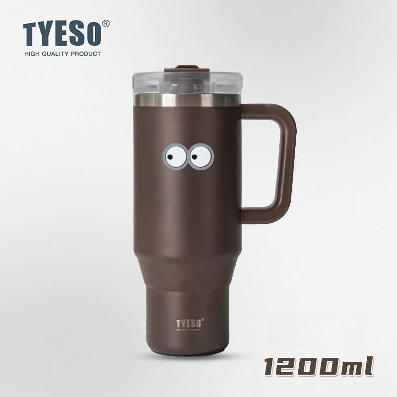 1200 мл Tyeso Вакуумная бутылка с ручкой из нержавеющей стали, автомобильная кружка, термокружка с соломинкой для горячей и холодной воды, дорожный стакан-термос с наклейкой-глазом