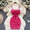 Summer Women Sexy Spaghetti Strap Open Back Slim Sheath Bodycon Mini Short Club Party Dresses