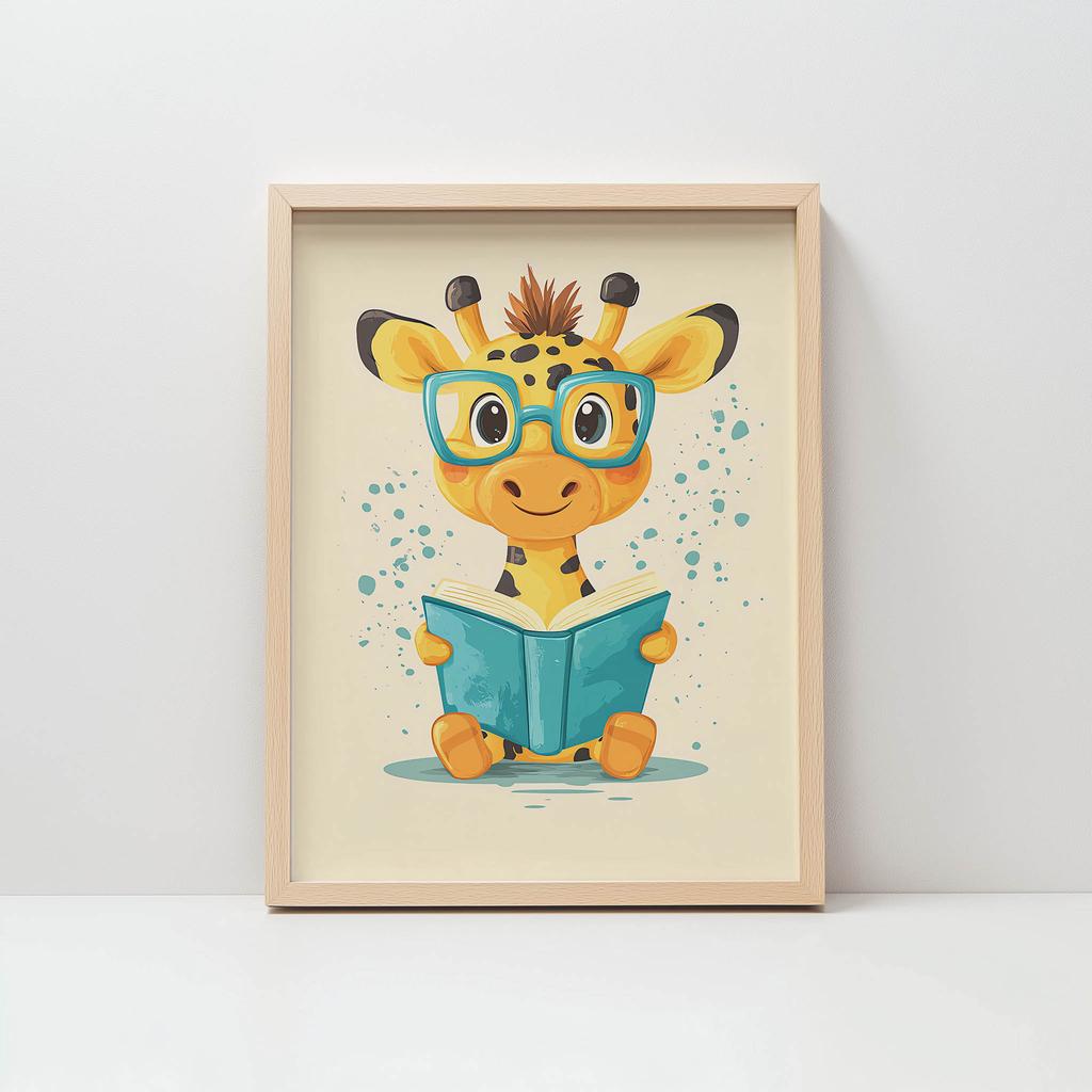 Plakat Wesoła Żyrafa W Krainie Baśni Plakat Wesoła Żyrafa W Krainie Baśni, 30X40 Cm, Bez Ramy, Płótno Premium Na Blejtramie