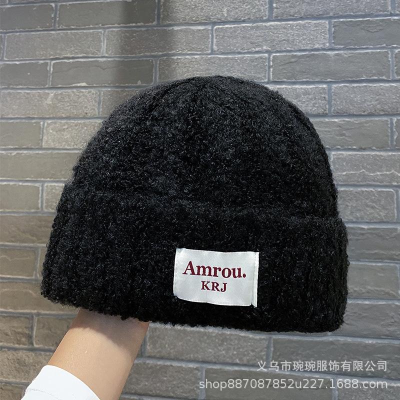 Big head circumference cloth embroidered wool hat for men and women, outdoor warm knitted hat in winter, small face pullover ear protection hat