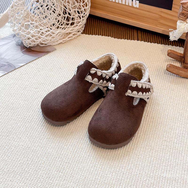 Корейский стиль Ретро Birkenstock Мягкая подошва Кожаная обувь для девочек - Зимняя версия 2025