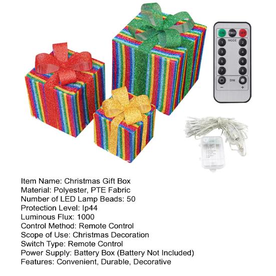 3 шт./компл. рождественские светящиеся подарочные коробки украшения светодиодная гирлянда подарочная коробка с пультом дистанционного управления ленты банты рождественская подарочная коробка для декора двора для вечеринки