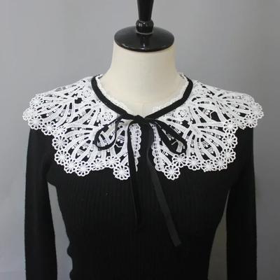 New Embroidered Lace-up White Fake Collar for Girls, Black Lace-up Floral Crochet Collar Dress Sweater Decoration Collar