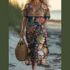 Bohemian Retro Print Raglan Sleeve Summer Maxi Dress