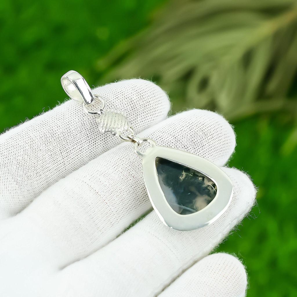 Natural Solar Moss Agate Gemstone Pendant 925 Sterling Silver Jewelry For Women