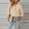 Women's Casual Button V-Neck Solid Color Long Sleeve Top