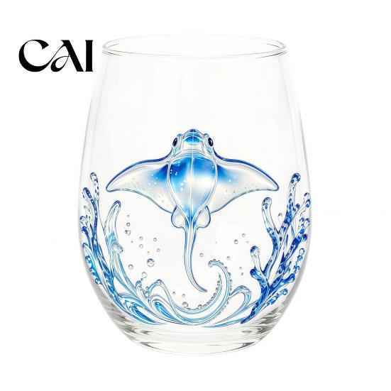 Artisan Sculptural Drinking Glass Marine Animal Theme Clear Tumbler, Handcrafted Painted Glassware, Ergonomic Handle Cocktail Creative