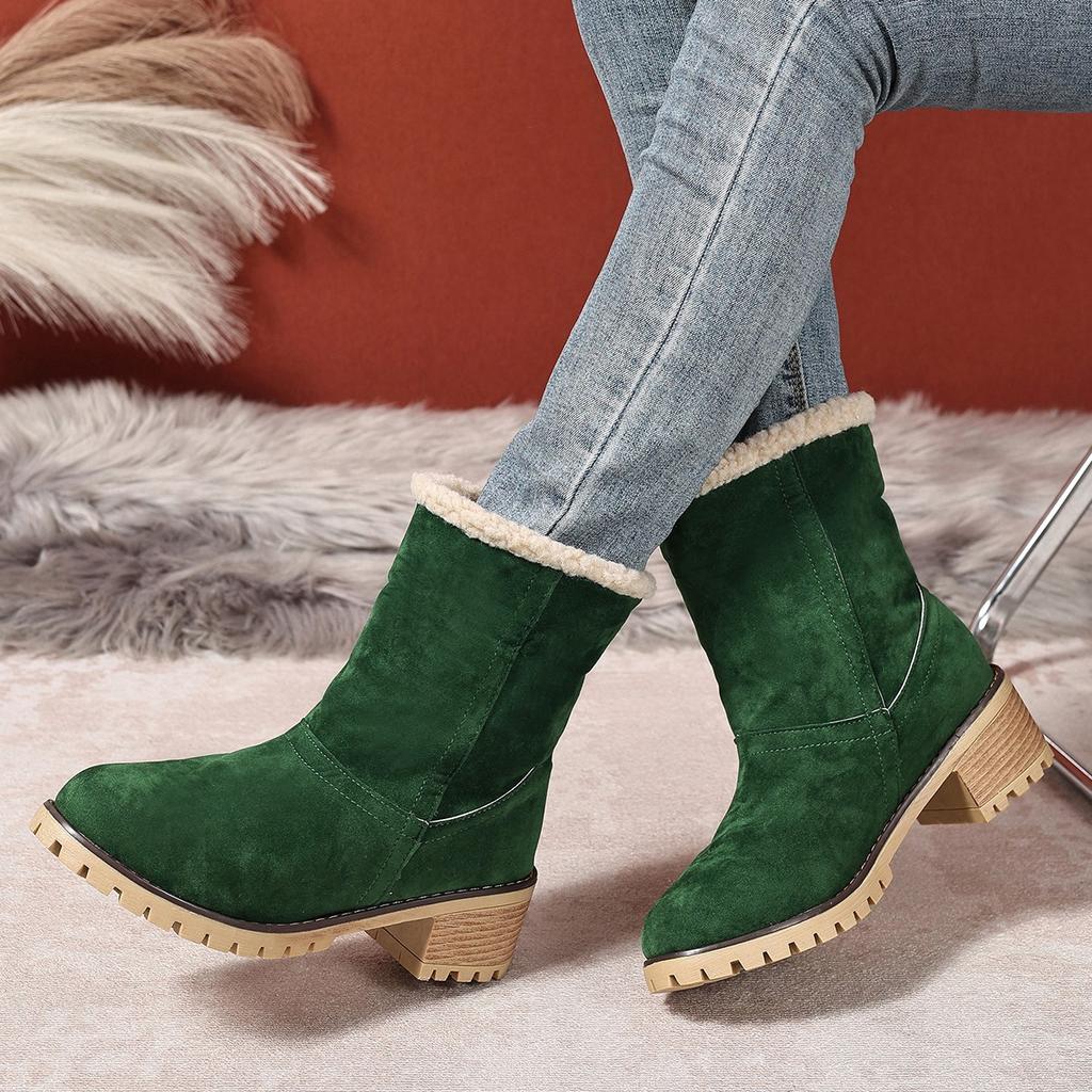 Зимние новые флисовые утепленные сноубутсы на толстом каблуке для женщин больших размеров, теплые ботинки, хлопковая обувь для женщин
