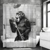 Funny Monkey Black and White Fun Animals In Bathtub Shower Curtain, Bathroom Decorative Shower Curtain, Waterproof Shower Curtai