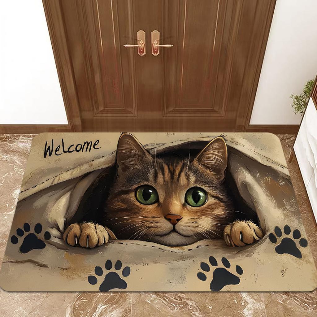 2D "Cute Little Cat Waiting for You To Come Home" Mat Welcome Mat Entrance Mat Soft and Comfortable Carpet Bathroom Entrance Mat