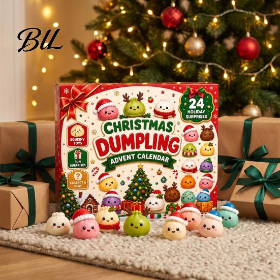 Interactive Holiday Gift for Toddlers Christmas Advent Calendar with 24Pcs Squeeze Dumplings, Soft Sensory Fidget Reusable Decoration Home Toys