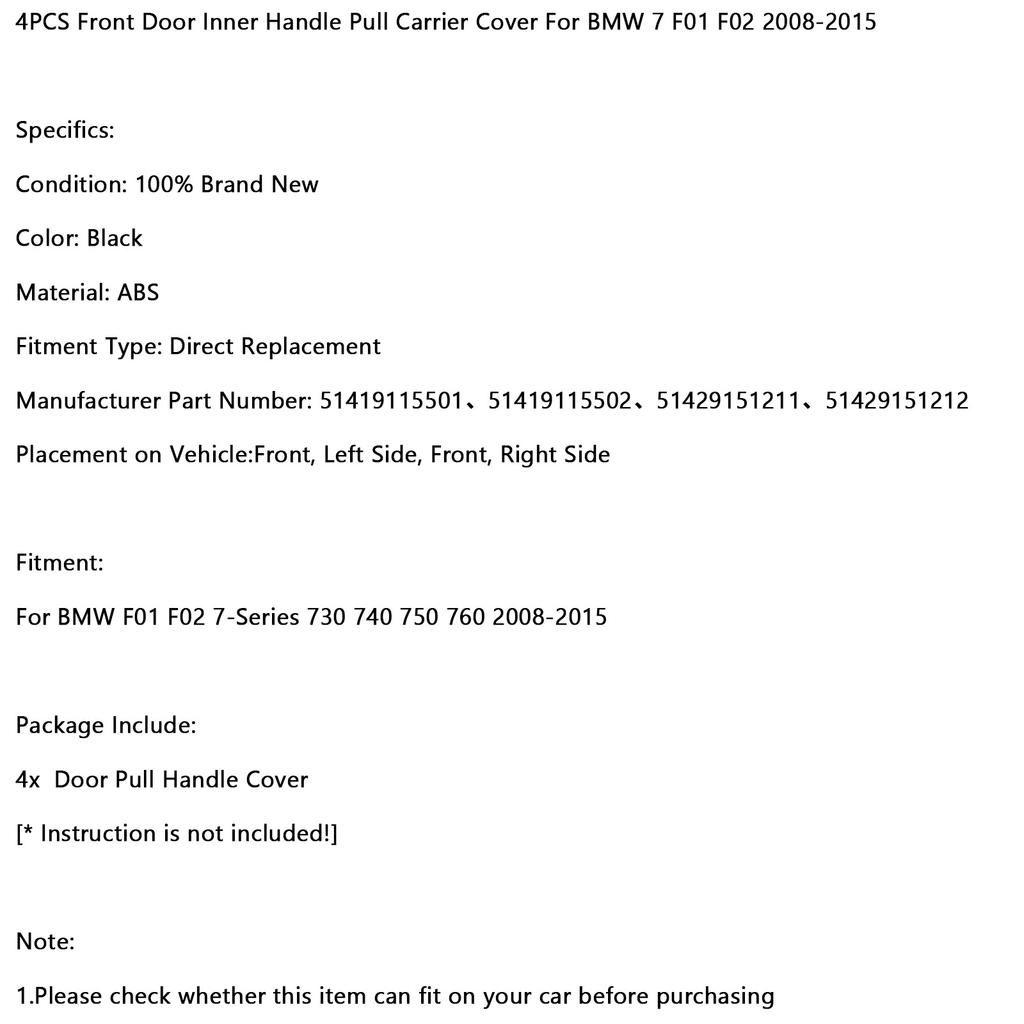 4PCS Front Door Inner Handle Pull Carrier Cover For BMW 7 F01 F02 2008-2015