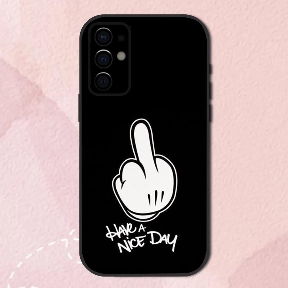 Cartoon Middle Finger Phone Case For Samsung S24,S21,S22,S23,S30,Ultra,S20,Plus,Fe,Lite,Note,10,9,5G Black Soft Shell