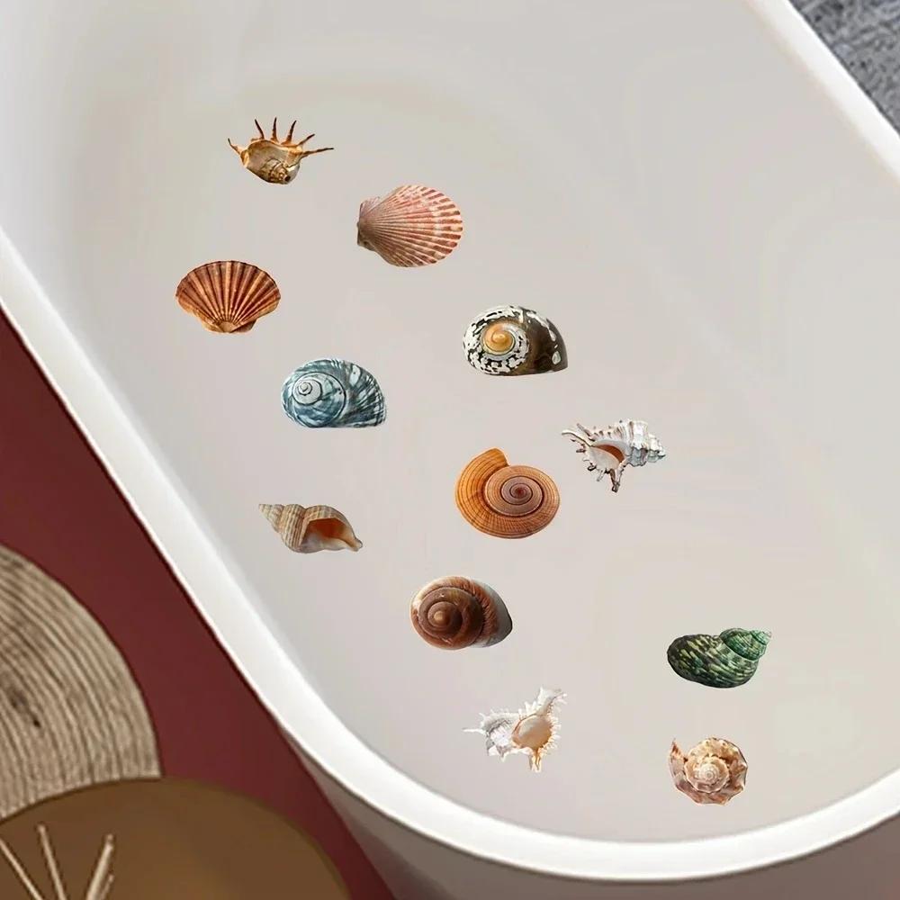 1 набор из 6 противоскользящих наклеек для ванны - наклейки с рисунком пляжной ракушки, раковины, водонепроницаемые матовые наклейки для пола ванной комнаты