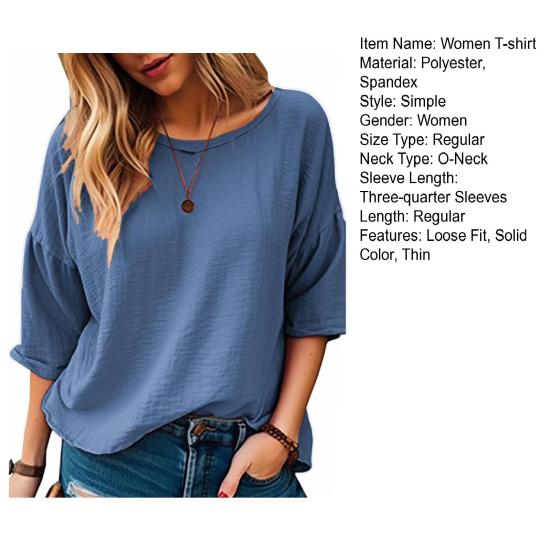 Женская футболка с круглым вырезом, однотонная футболка с рукавами 45355, свободный крой, тонкие пуловеры, топы, универсальные топы
