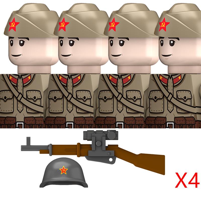 Нетоксичные Военные Вторая Мировая Война Советские Фигурки Униформа М35 Строительные Блоки Армия России Пехота Лодка Шляпа Стальной Шлем Pps Оружие Кирпичи Игрушки Дети