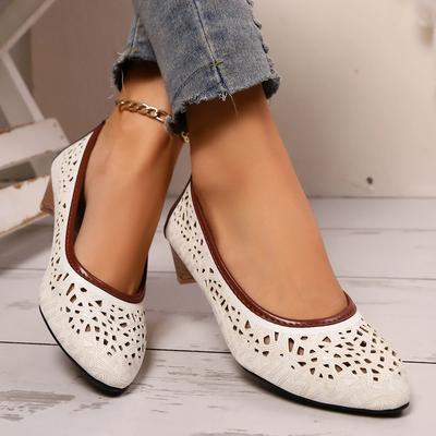 Мода 2025 Новые Женские Туфли-Лодочки Летние Модные Каблуки Женские Кожаные Вырезы Повседневные Пляжные Высокие Каблуки Свадебная Обувь Невесты Zapatos De Mujer