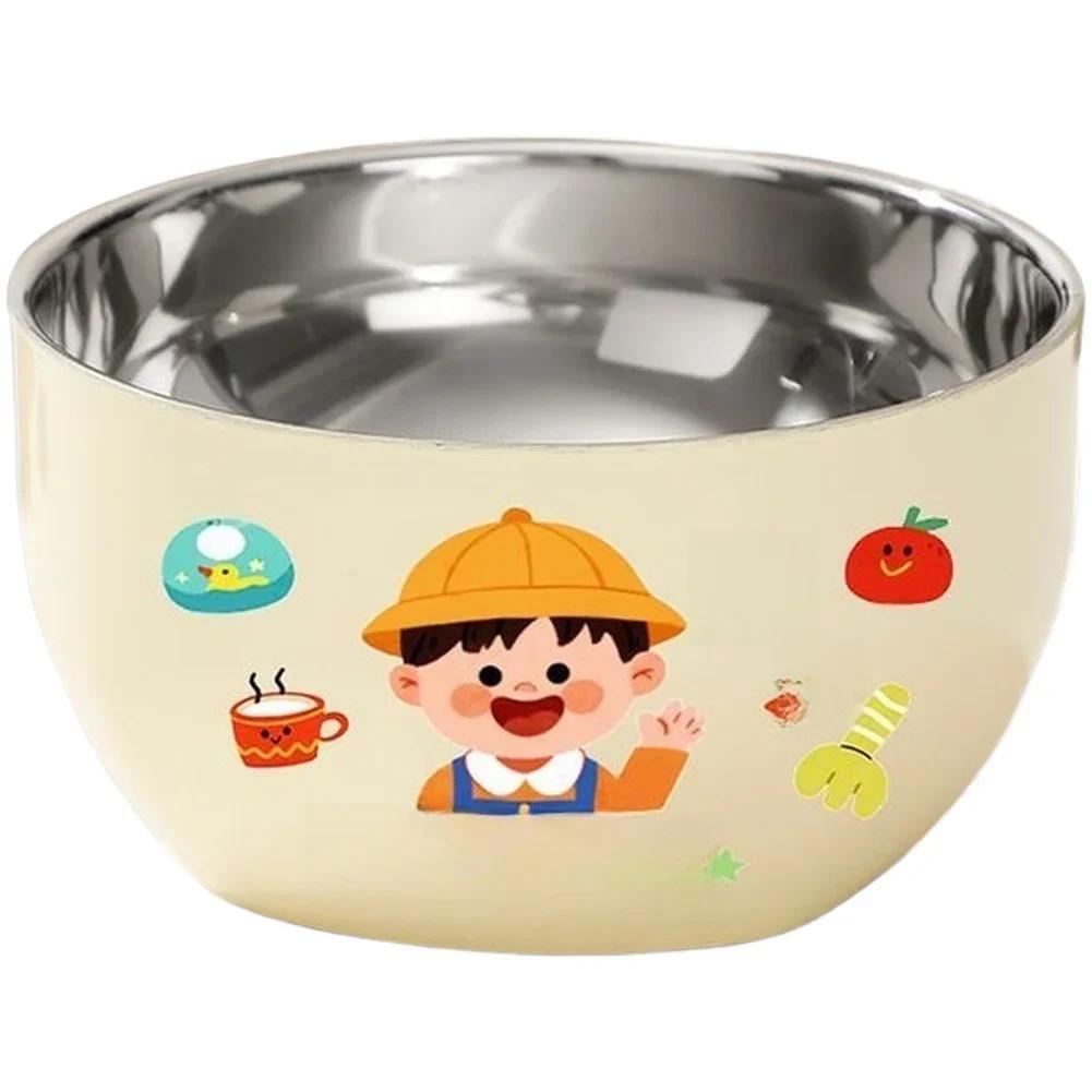1 набор мисок для подачи лапши, фруктов, йогурта и риса. Детская миска из нержавеющей стали с присоской. Мультяшная миска для кормления малышей