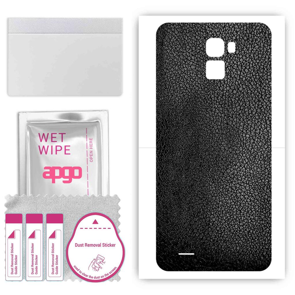 apgo Protective Skin Sticker for the Back Compatible with Kruger&Matz Live 6 Plus, Wrap Film, Foil, Vinyl - Pattern Black Leather