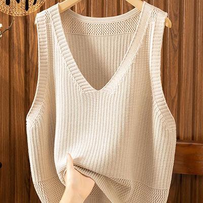 Вязаный жилет женский свободный майка без рукавов топ свитер жилет свободный повседневный жилет с V-образным вырезом