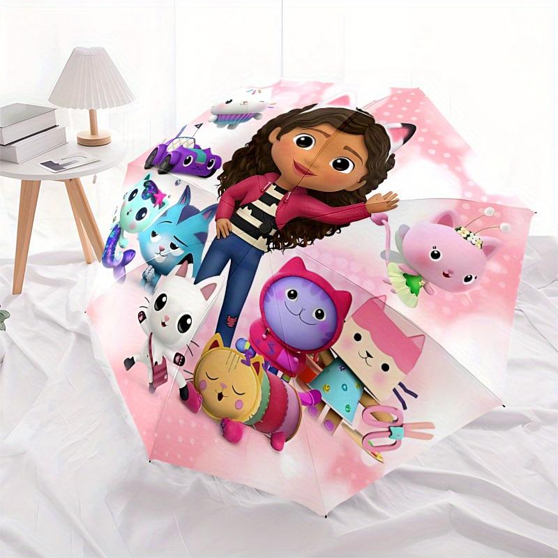 1pc Gabby's Cat Friends Themed Umbrella, 8 Rib Frame,Automatic Opening 3 Fold Umbrella, Lightweight and Durable Couple Umbrella-202