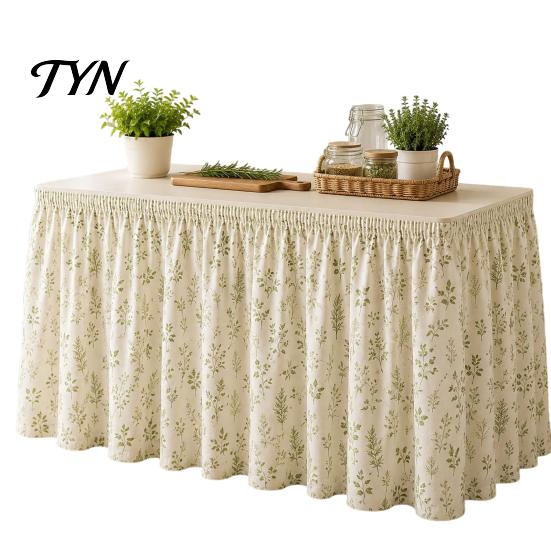 Event Stall Decoration Table Cover Floral Fruit Skirt, 6Ft x 29.5in Elastic Pleated Picnic Skirt for Outdoor Teacher Desk Classroom, Home Office