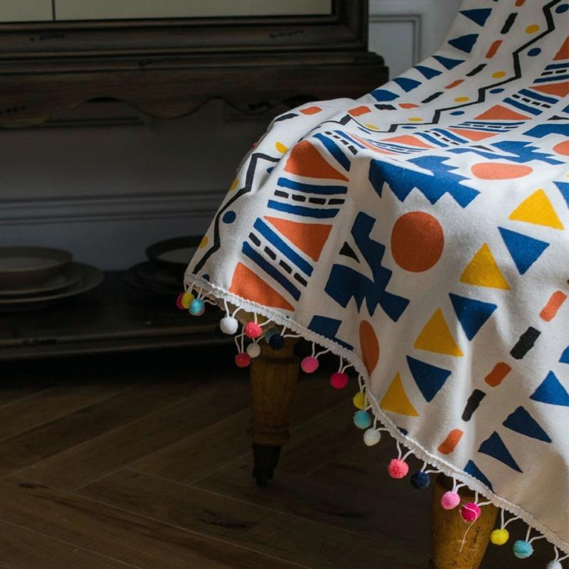 1 шт. Бохо геометрический принт хлопковые льняные шторы панель с красочным помпоном гостиная спальня