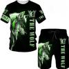 Комплекты из футболки и шорт, костюм-двойка для мужчин, принт с животным узором, с коротким рукавом, спортивный костюм для отдыха, 3D полиэстер, мужской комплект