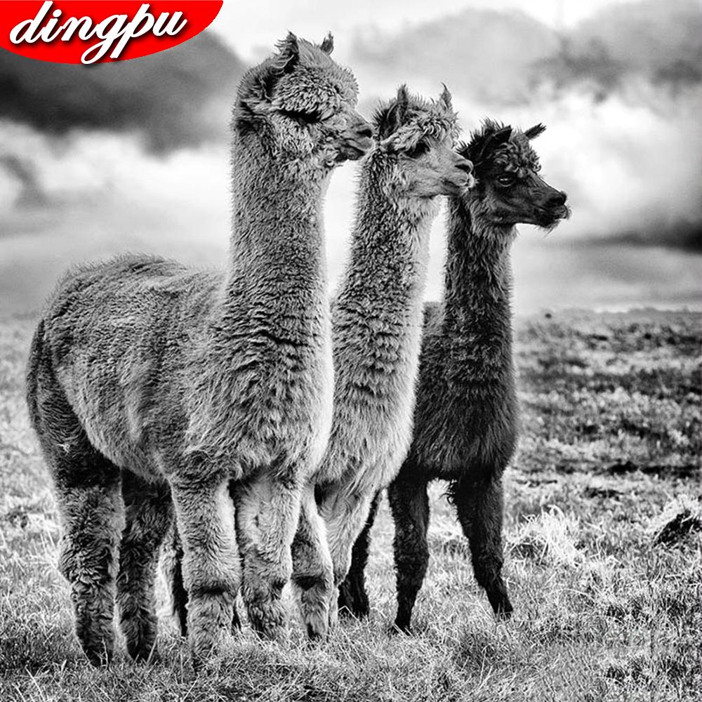 5D Алмазная картина Полный круглый Альпака DIY Алмазная художественная вышивка Животное ручной работы