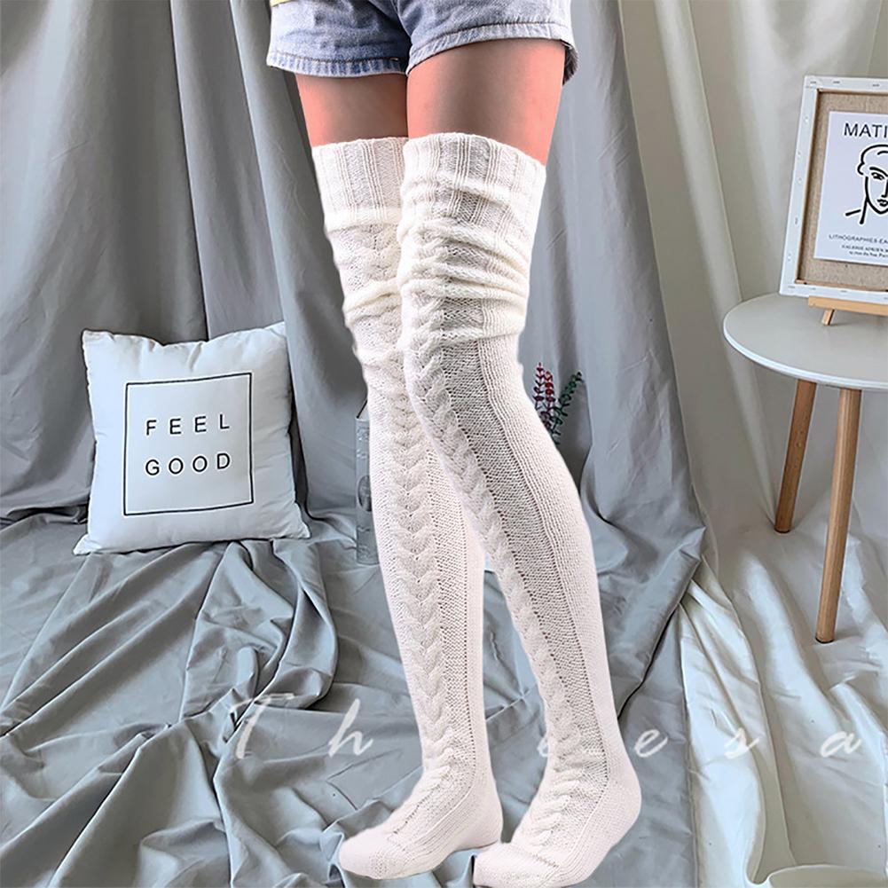 Fashion Women Thigh High Socks Extra Long Woolen Knit Warm Thick Tall Long Boots Stockings Leg Warmers for Girls Winter Pile Thick Socks