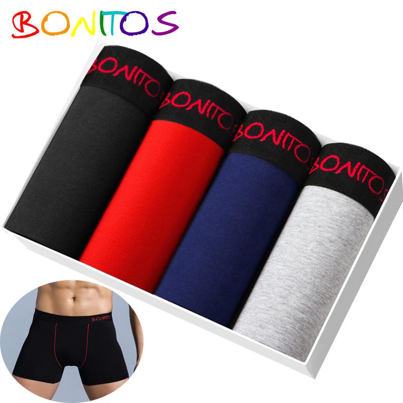 BONITOS 4 шт. однотонные боксеры для мужчин, хлопковые мужские трусы, комплект сексуального мужского нижнего белья