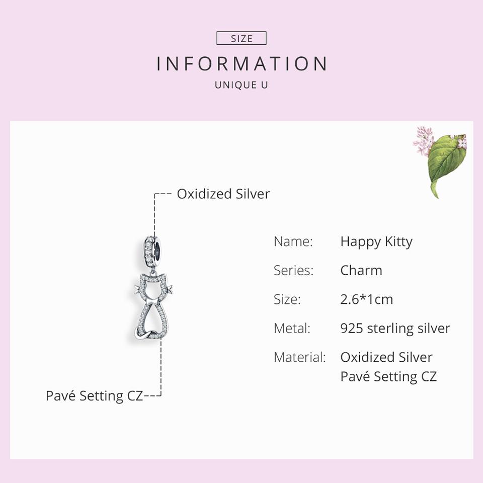 Подвеска BAMOER Cat Kitty из стерлингового серебра 925 пробы с прозрачным цирконием Уоттинга для домашних животных