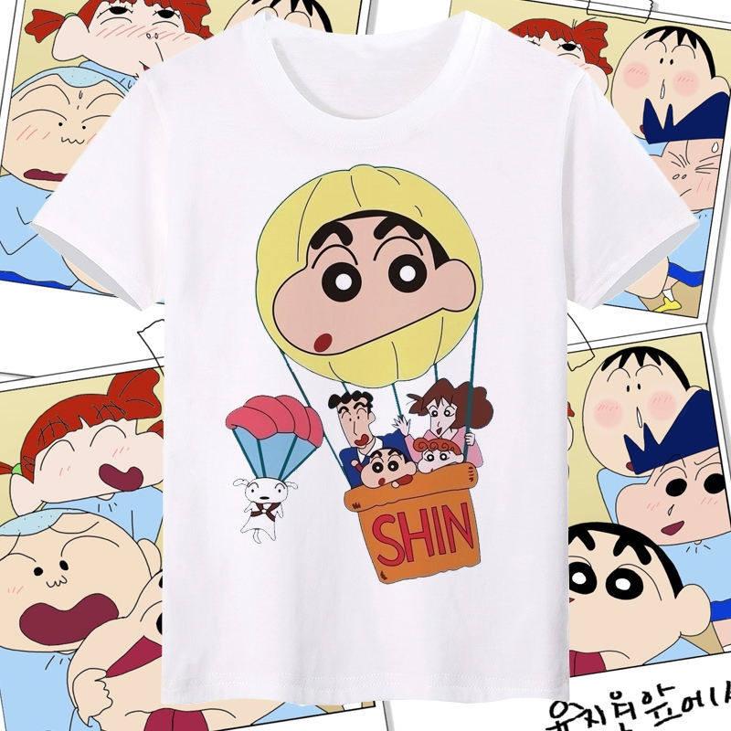 Crayon ShinChan All Characters Print TShirt 100 Cotton Casual Short Sleeve Tee Anime Cartoon Graphic Top for Adults Summer