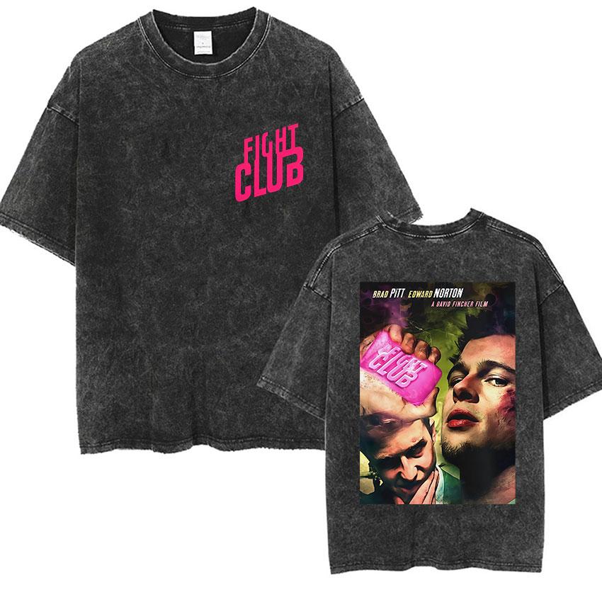 Vintage Washed Tyler Durden Fight Club Graphic T Shirt Mens High Quality Oversized Cotton Tshirts Yk Gothic Clothing Tshirt