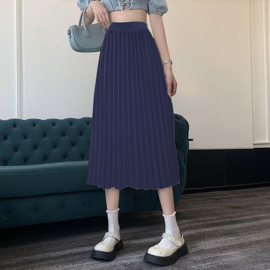 Autumn Winter Pleated Skirt Elastic High Waist Calf-Length Casual Loose Skirt Elegant Ladies Solid Color Long Skirt Women Clothing Streetwear