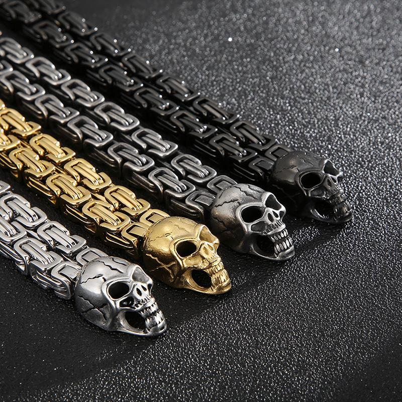 Двухслойный браслет с королевской цепочкой и черепом для мужчин, браслет из нержавеющей стали, 4 цвета, персонализированные байкерские вечерние украшения