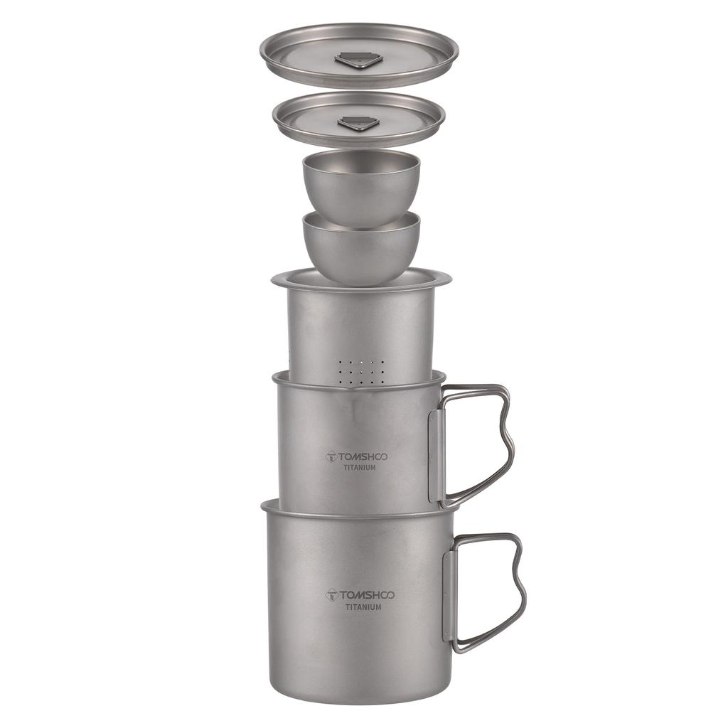 TOMSHOO Титановый набор чашек для чая с ситечком. Легкая штабелируемая кружка для кофейной чашки с водой и крышкой.