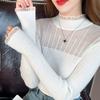 Perspective Mesh Primer Women's Spring and Autumn High-end Fashion Temperament Fungus Edge Lace Primer Women's Long-sleeved Slim Fit
