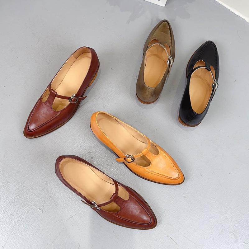 Модные туфли Мэри Джейн из коровьей кожи, полностью кожаные туфли-лоферы из овчины, для повседневных прогулок, ретро женская обувь, с острым носом и элегантные