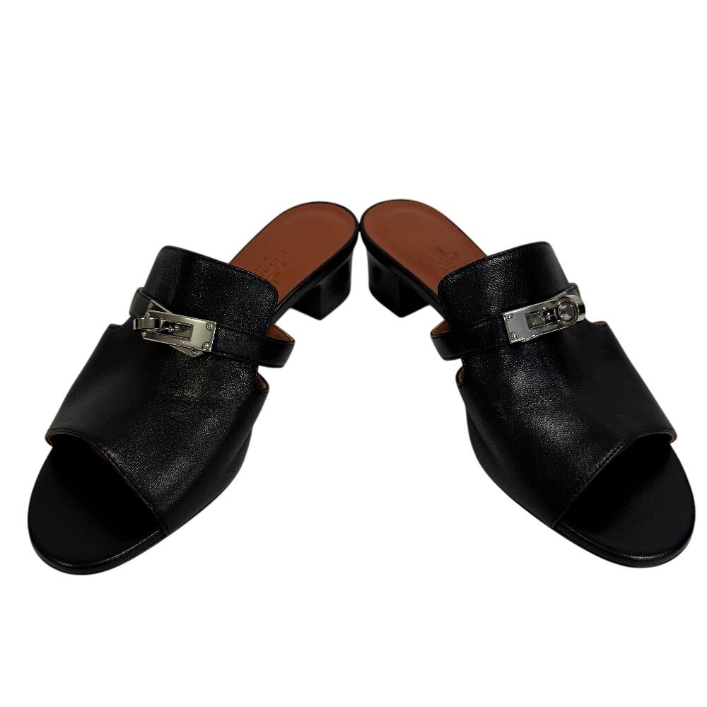 Hermes CM21107022009 Candy Goat Kelly Buckle Heeled Sandals Sandals Black Goat Women Used