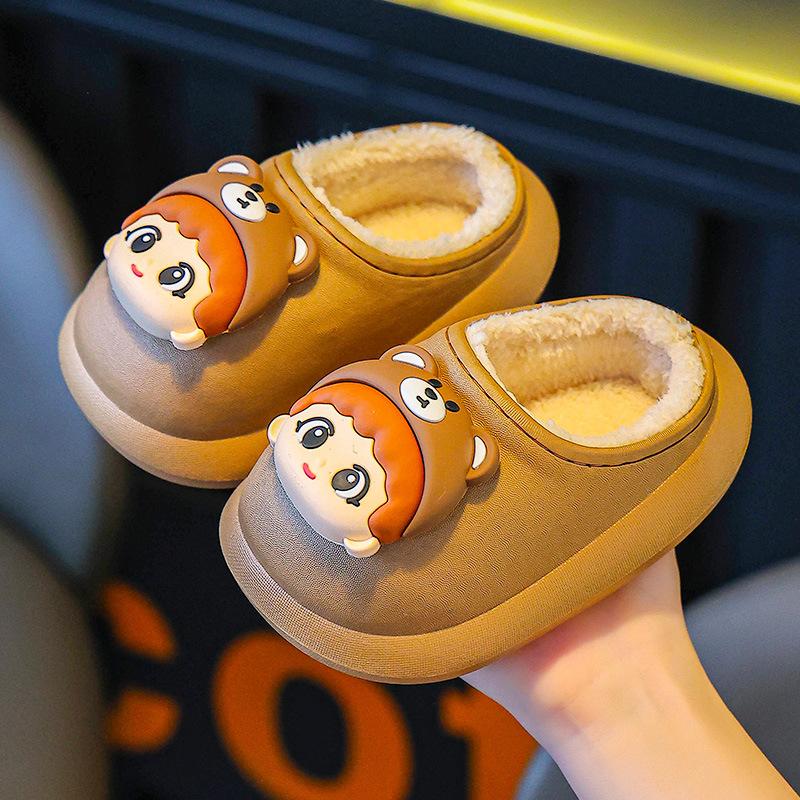 Children's cotton slippers for autumn and winter, boys' half-heel furry slippers, cute cotton slippers for little girls and toddlers