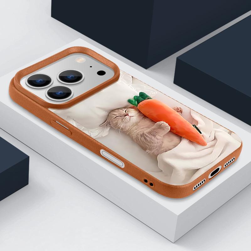 Чехол для iPhone 17 Pro Max Спящий кот Узор с морковкой Кожаная текстура Мягкий силиконовый чехол для Funda iPhone 16 Pro Max 15 14 13 12 11 Air 16E