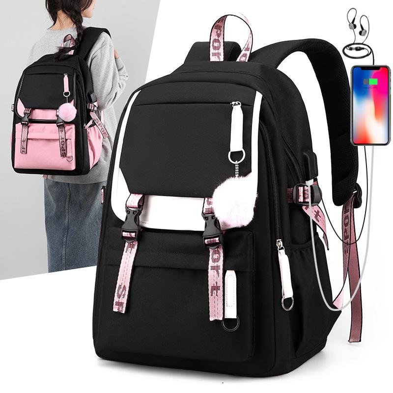 2024 New Korean Version Charging Backpack Travel Bag Blank Student Schoolbag Large Capacity Bag Computer Bag