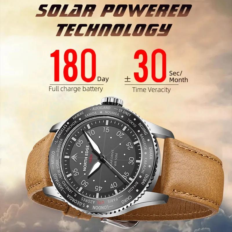 NORTH EDGE 2024 NEW MACH Solar Powered Watch For Men Waterproof 50M Men's Pilot Sports Casua Wristwatches Reloj Hombre Luminous