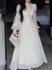 2024 New French Long Skirt Temperament Square Neck Chiffon Long Sleeve Fairy Palace Wind Dress Early Spring