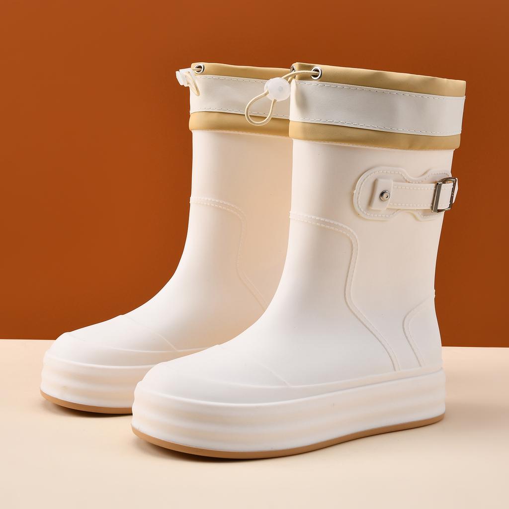 Fashion Rain Shoes Women's Waterproof Mouth Medium Tube Rain Boots Lightweight Waterproof Rubber Shoes Comfortable Work Outdoor Wading Shoes Women