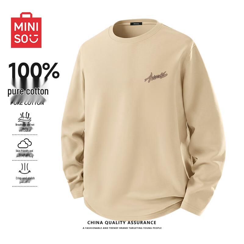 MINISO Мужская футболка с длинным рукавом из чистого хлопка с нашивкой-граффити MK
