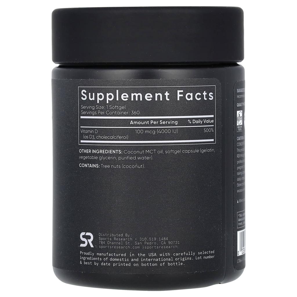 Vitamin D3, Double Strength, 100Mcg (4,000Iu), 360 Softgels