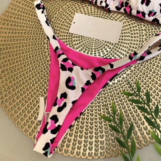 2Pcs/Set Sexy Women Bikini Set Leopard Print Halter Bra High Waist Lace-up