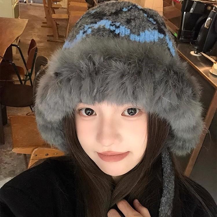 Thickened Plush Knitted Hat Ear Protection Rabbit Hair Hat Autumn And Winter New Warm Wool Hat Fisherman Hat Women's Hat